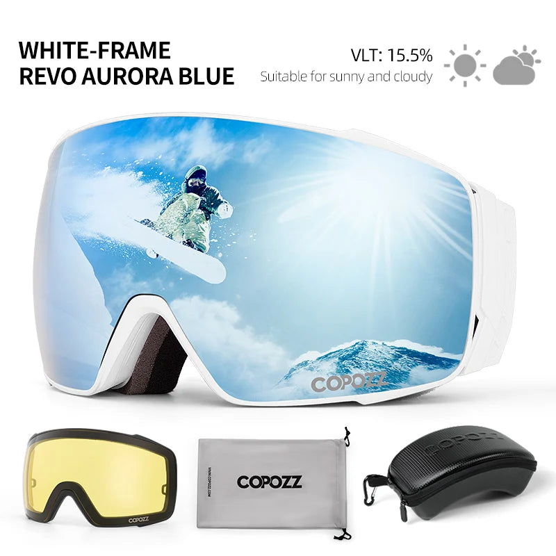 Copozz Magnetic Polarized Ski Goggles Anti-Fog Winter Double-Layers UV400 Protection Men Ski Glasses Eyewear with Lens Case Set