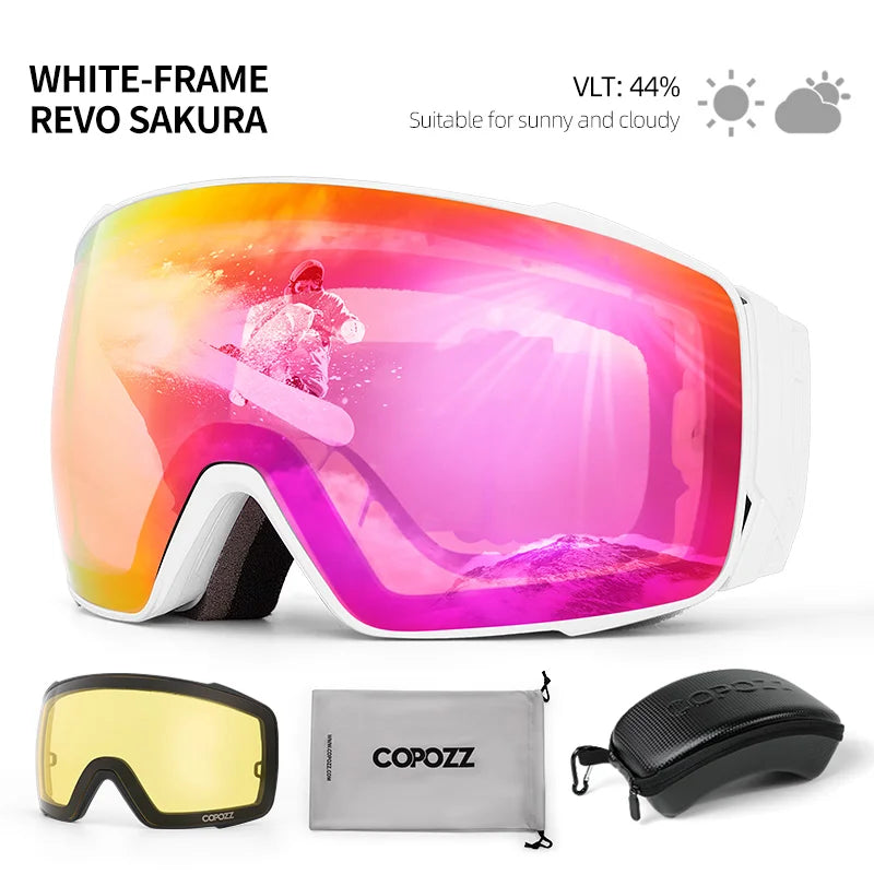 Copozz Magnetic Polarized Ski Goggles Anti-Fog Winter Double-Layers UV400 Protection Men Ski Glasses Eyewear with Lens Case Set