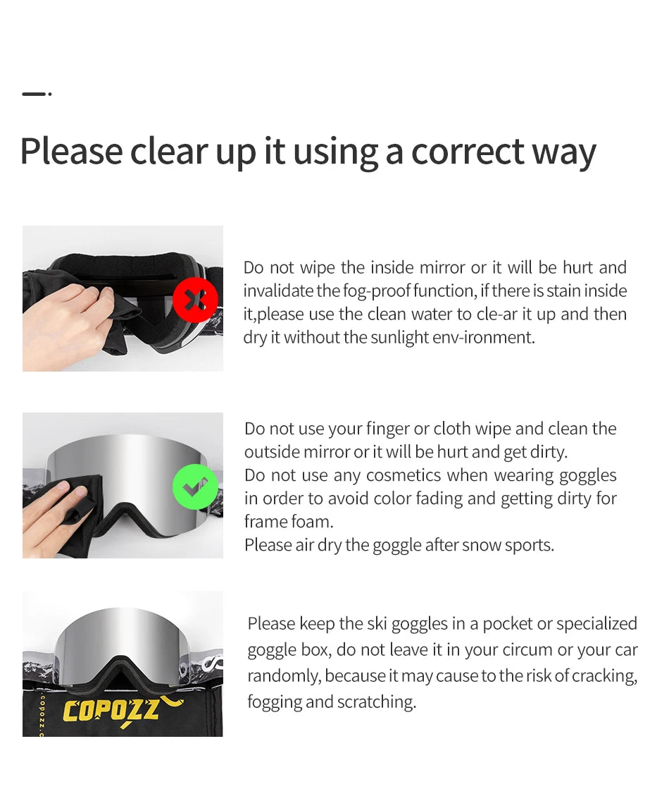 COPOZZ OTG Ski Goggles | UV400 Anti-Fog | Fits Over Glasses | Yellow Lens Kit Included