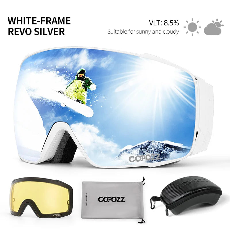Copozz Magnetic Polarized Ski Goggles Anti-Fog Winter Double-Layers UV400 Protection Men Ski Glasses Eyewear with Lens Case Set