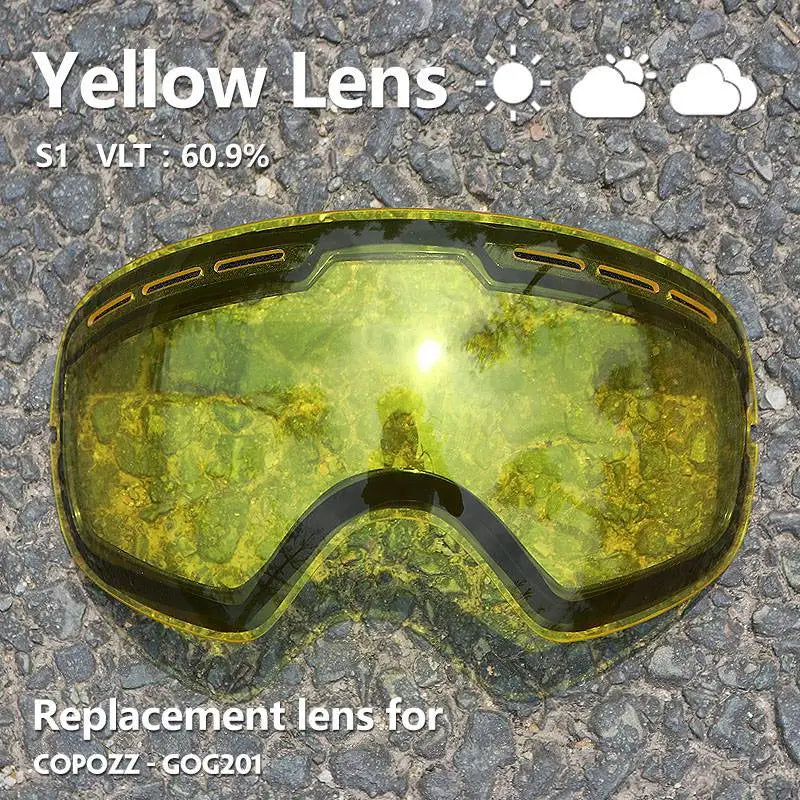 COPOZZ 201 Lens Ski Goggles Lens For Anti-fog UV400 Big Spherical Ski Glasses Snow Goggles Eyewear Lenses Replacement(Lens Only)