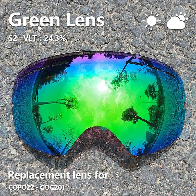 COPOZZ 201 Lens Ski Goggles Lens For Anti-fog UV400 Big Spherical Ski Glasses Snow Goggles Eyewear Lenses Replacement(Lens Only)