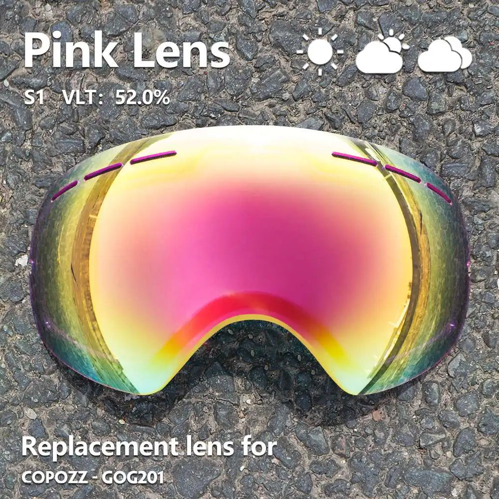 COPOZZ 201 Lens Ski Goggles Lens For Anti-fog UV400 Big Spherical Ski Glasses Snow Goggles Eyewear Lenses Replacement(Lens Only)