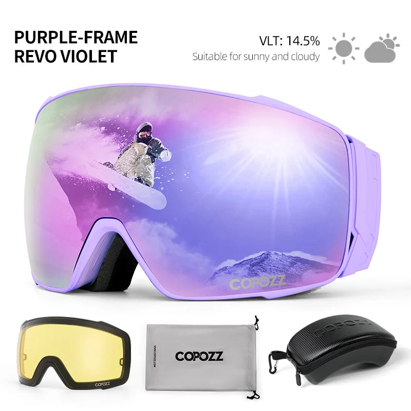 Copozz Magnetic Polarized Ski Goggles Anti-Fog Winter Double-Layers UV400 Protection Men Ski Glasses Eyewear with Lens Case Set