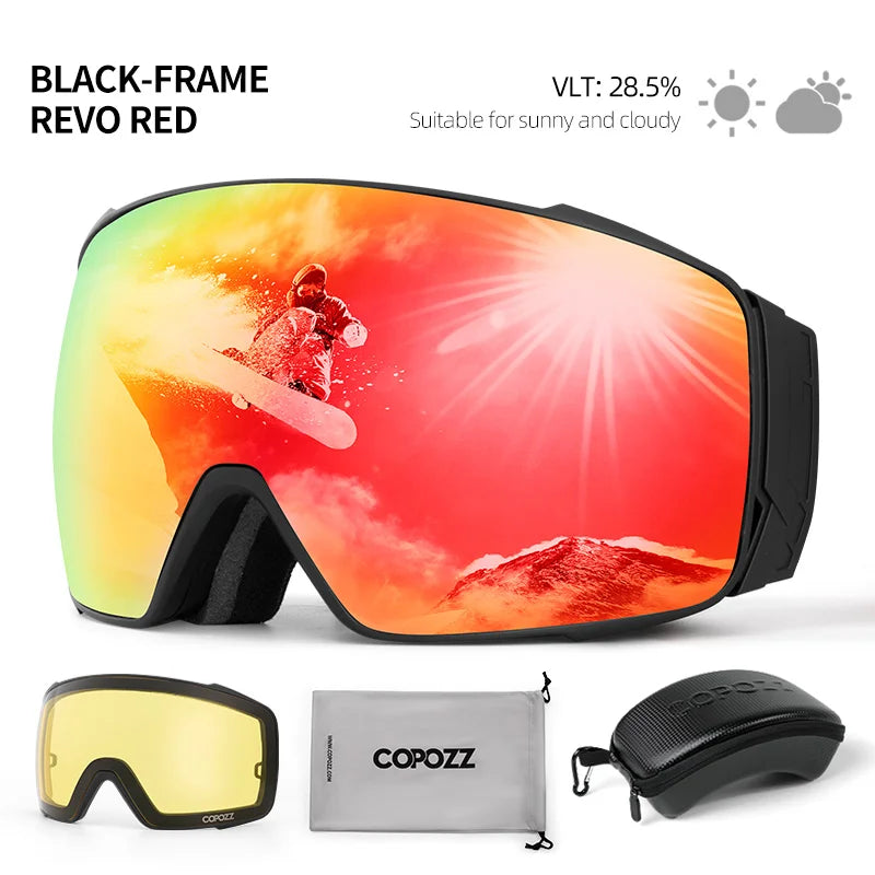 Copozz Magnetic Polarized Ski Goggles Anti-Fog Winter Double-Layers UV400 Protection Men Ski Glasses Eyewear with Lens Case Set