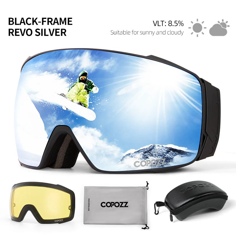 Copozz Magnetic Polarized Ski Goggles Anti-Fog Winter Double-Layers UV400 Protection Men Ski Glasses Eyewear with Lens Case Set