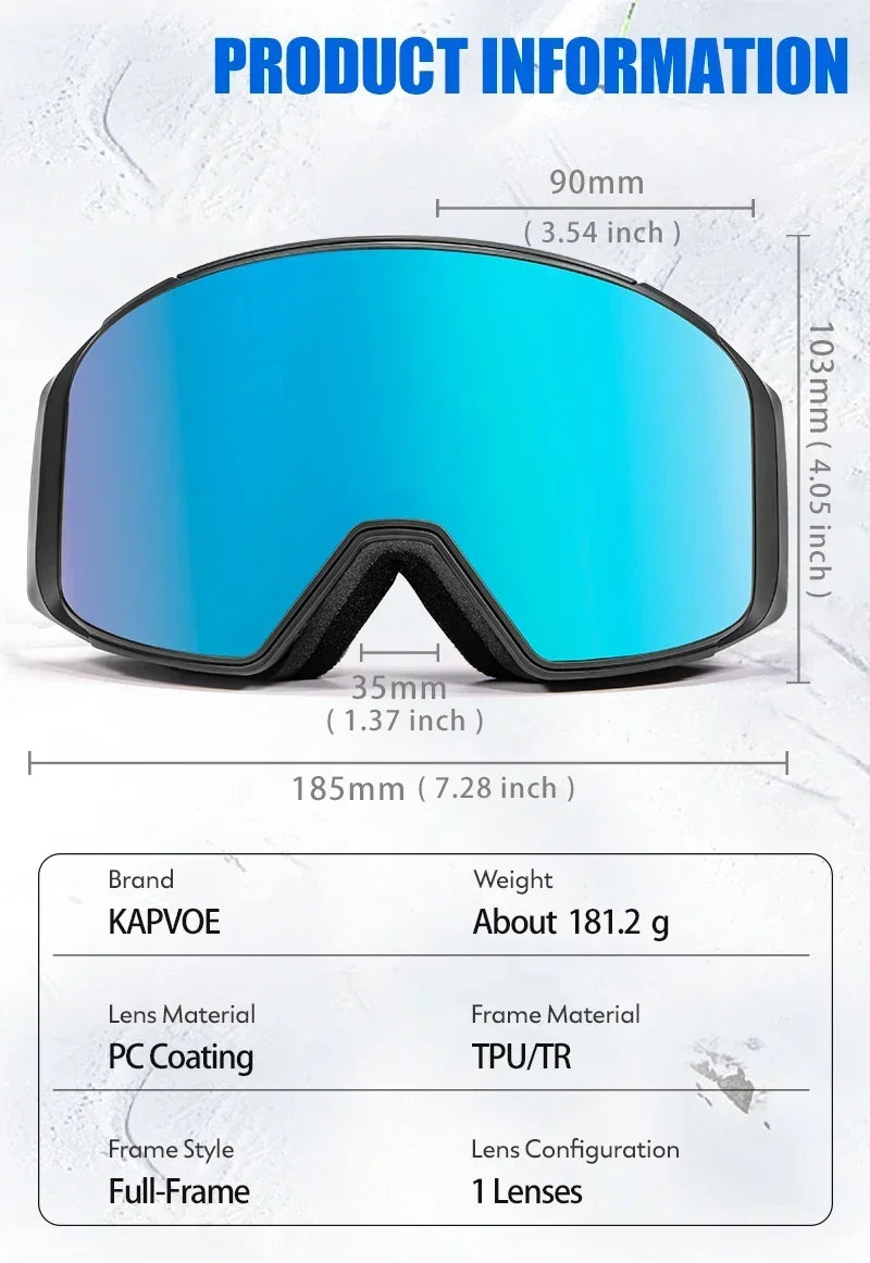 Kapvoe Magnetic Ski Goggles | UV400 Anti-Fog | Men & Women | Snowboard & Snowmobile