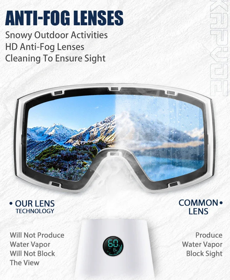 Kapvoe OTG Ski Goggles for Women | UV400 Anti-Fog | Fits Over Glasses | Snowboard & Snowmobile