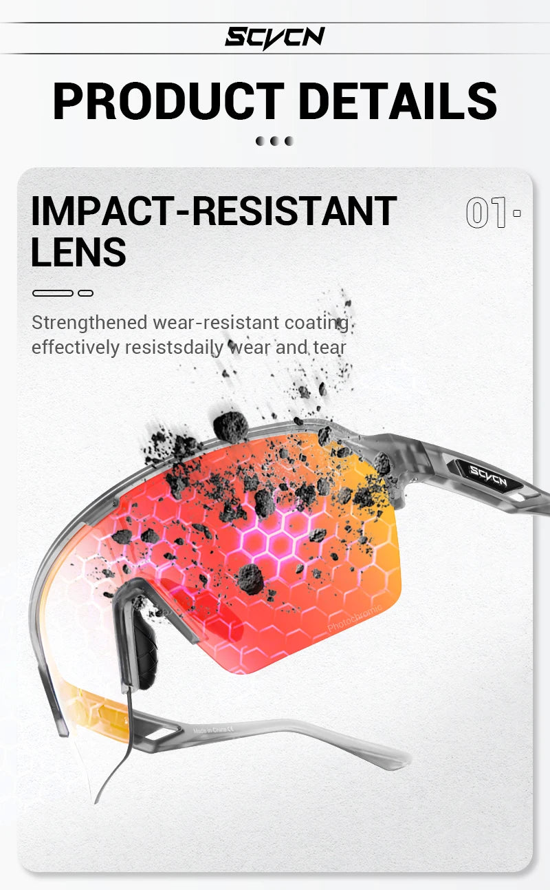 SCVCN Photochromic Cycling Sunglasses Glasses Bike Mountain Bicycle Hiking Golf UV400 Sports Glasses for Men Women Baseball 2025