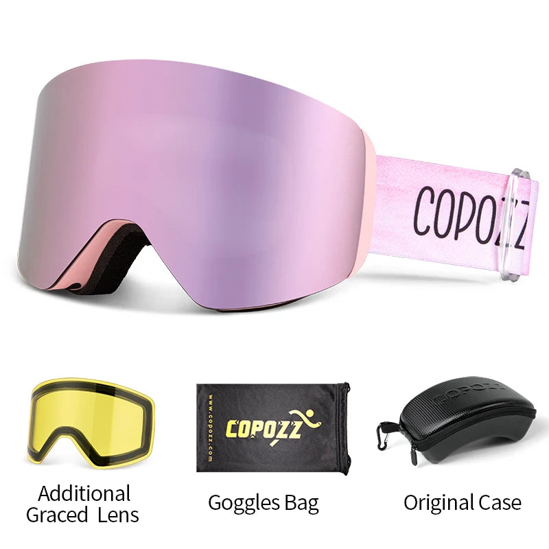 COPOZZ OTG Ski Goggles | UV400 Anti-Fog | Fits Over Glasses | Yellow Lens Kit Included