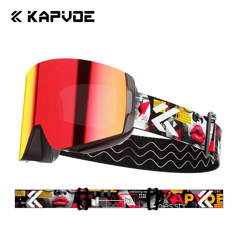 Kapvoe OTG Ski Goggles for Women | UV400 Anti-Fog | Fits Over Glasses | Snowboard & Snowmobile