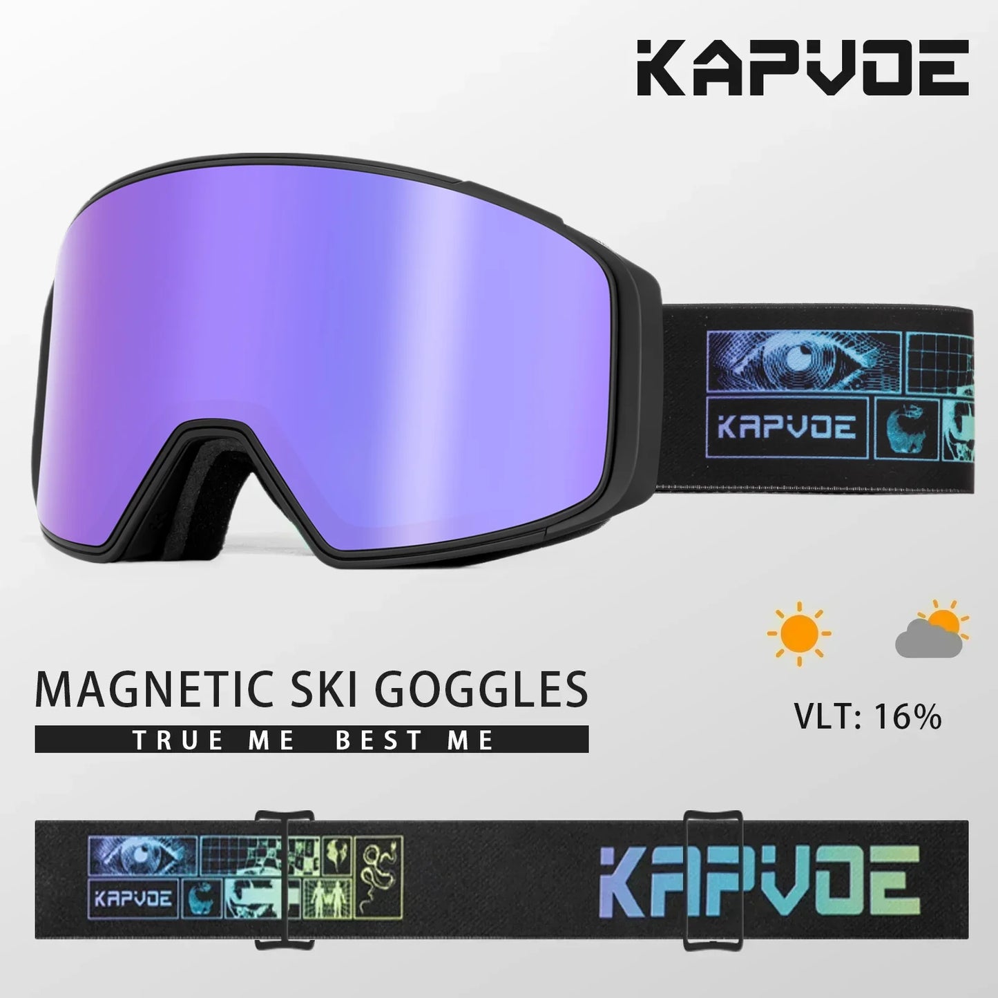 Kapvoe Magnetic Ski Goggles | UV400 Anti-Fog | Men & Women | Snowboard & Snowmobile