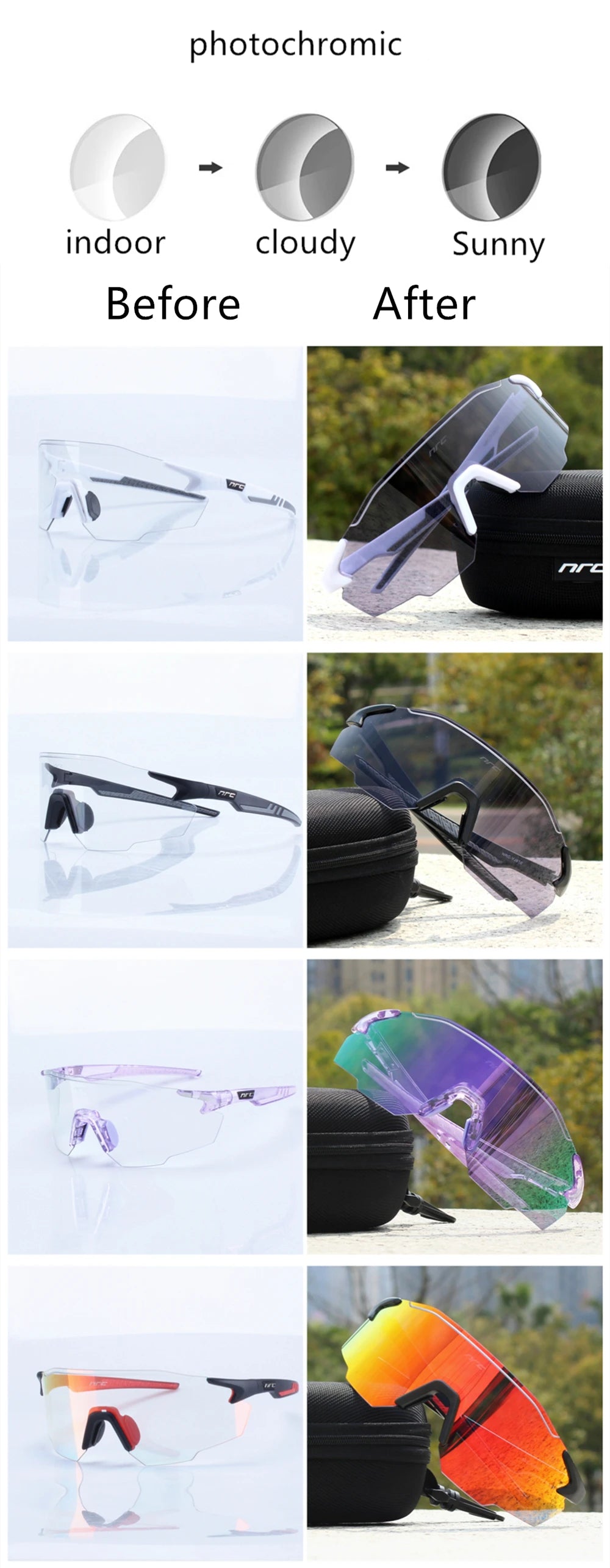 NRC Cycling Sunglasses 1lens UV400 TR90 Sports Bicycle Glasses MTB Mountain Bike Fishing Hiking Riding Eyewear for Men Women