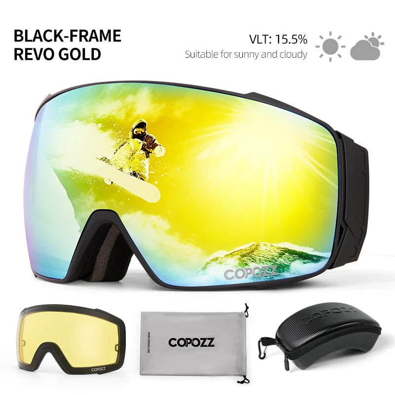 Copozz Magnetic Polarized Ski Goggles Anti-Fog Winter Double-Layers UV400 Protection Men Ski Glasses Eyewear with Lens Case Set