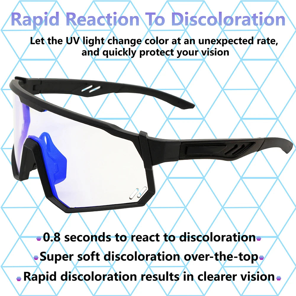 Photochromic Cycling Sunglasses | UV400 Auto-Tint Sports Glasses for Men & Women | MTB, Running