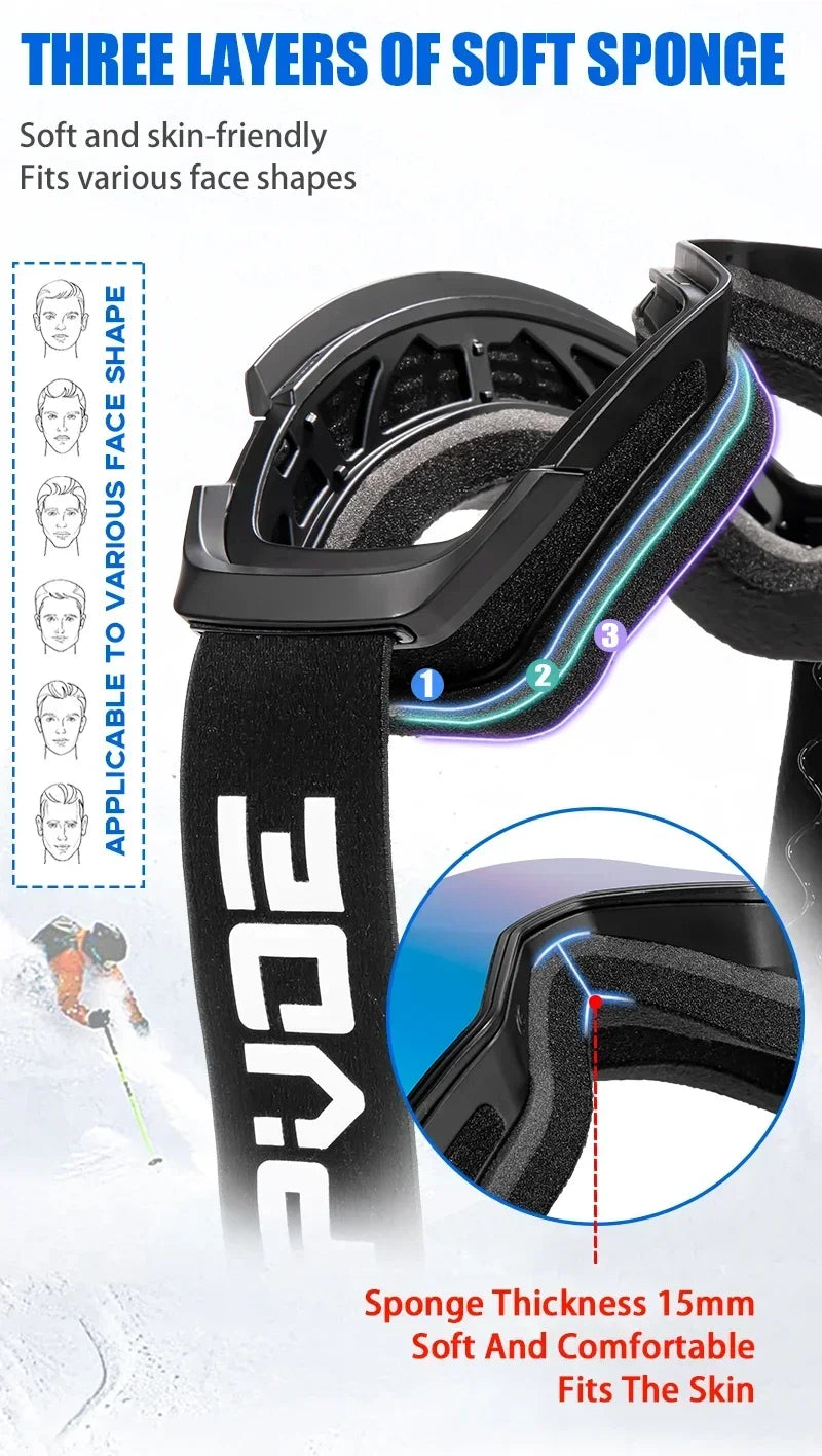 Kapvoe Magnetic Ski Goggles | UV400 Anti-Fog | Men & Women | Snowboard & Snowmobile