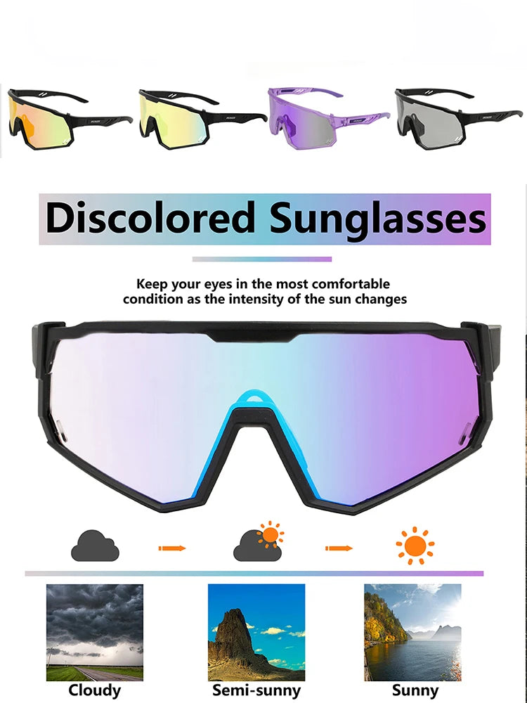 Photochromic Cycling Sunglasses | UV400 Auto-Tint Sports Glasses for Men & Women | MTB, Running
