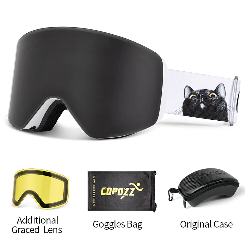 COPOZZ OTG Ski Goggles | UV400 Anti-Fog | Fits Over Glasses | Yellow Lens Kit Included