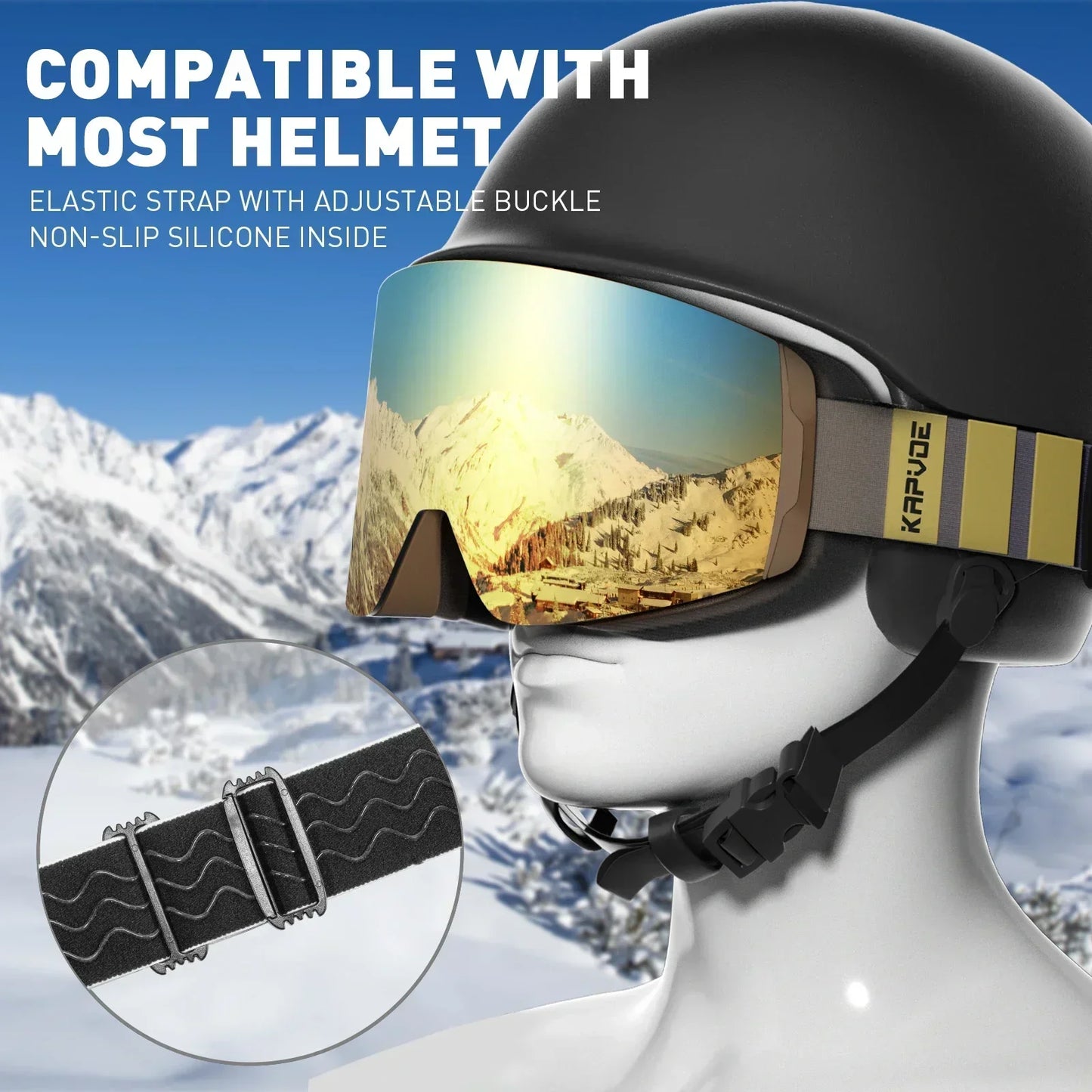 Kapvoe OTG Ski Goggles for Women | UV400 Anti-Fog | Fits Over Glasses | Snowboard & Snowmobile