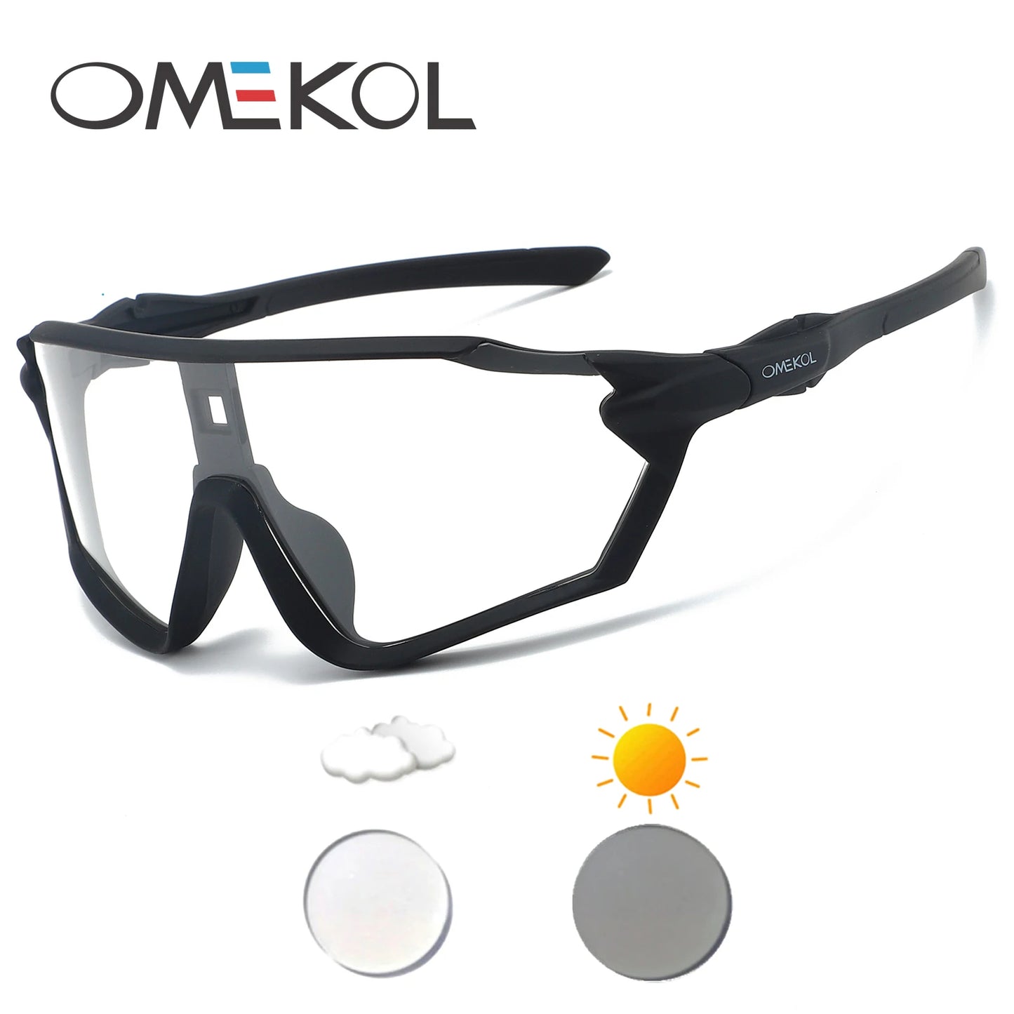 OMEKOL NEW UV400 Photochromic Cycling Sunglasses Men Women Softball Hiking Running Eyewear Outdoor Baseball Sport Sun Glasses