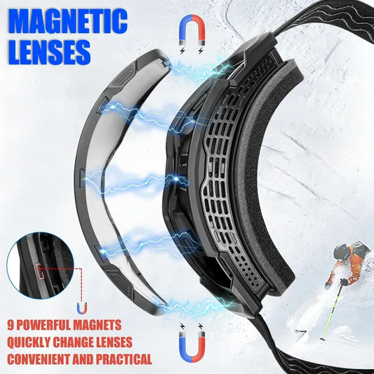 Kapvoe Magnetic Ski Goggles | UV400 Anti-Fog | Men & Women | Snowboard & Snowmobile