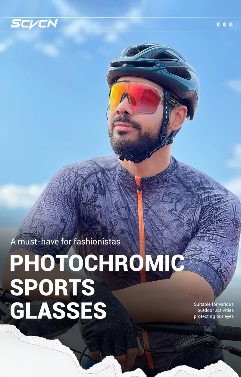 SCVCN Photochromic Cycling Sunglasses Glasses Bike Mountain Bicycle Hiking Golf UV400 Sports Glasses for Men Women Baseball 2025