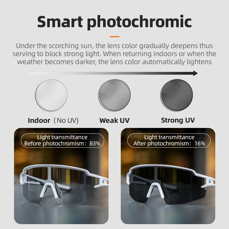 ROCKBROS Photochromic Myopic Cycling Glasses Photosensitive Unisex Running Outdoor Sports Windproof Dustproof Bicycle Accessory