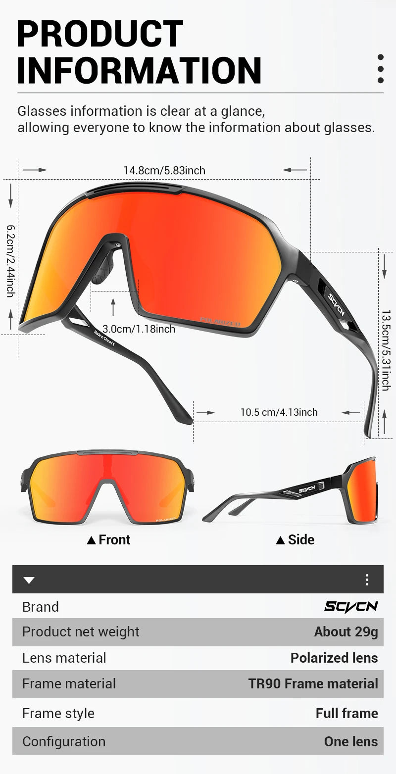 SCVCN Fashion Polarized Sunglasses Cycling Glasses for Men Mountain Bike Eyewear Baseball Sports Goggles Skating Sun Glasses