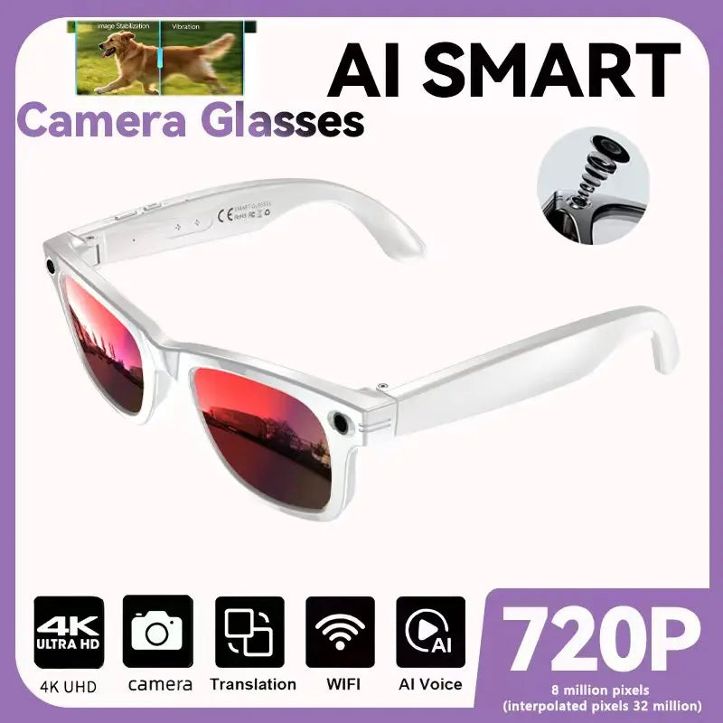 New 8MP Camera Smart Sunglasses Video Recording AI Photo Recognition Eyeglasses Wireless Bluetooth Call Glasses Sports Headphone