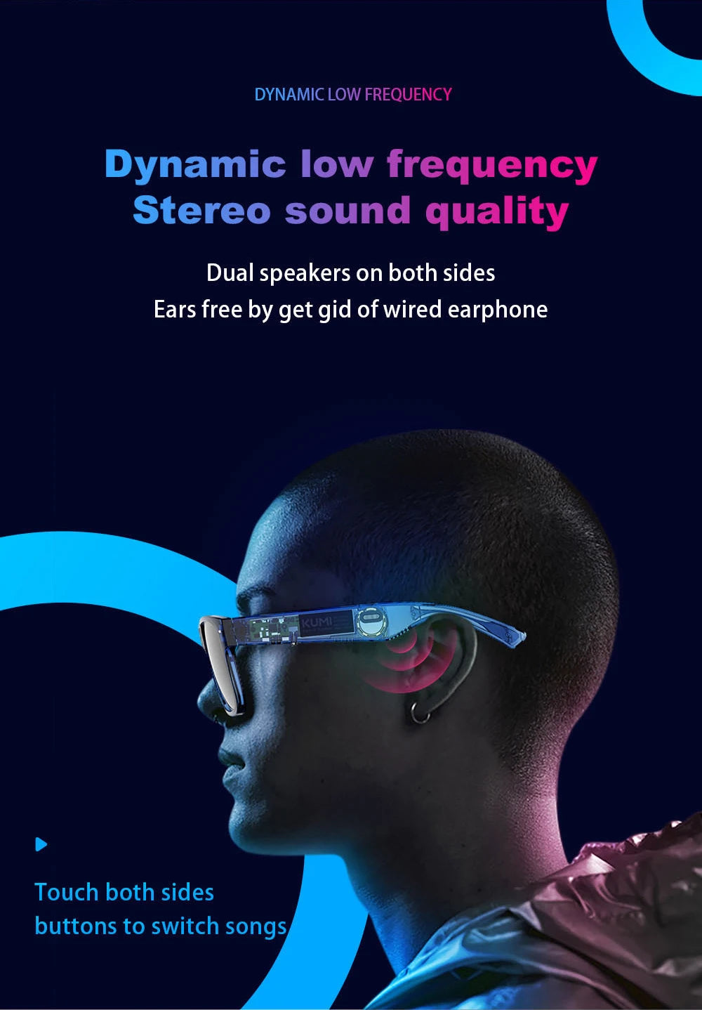 KUMI Meta V1 Smart Glasses Polarized Sunglasses Bluetooth glasses IPX4 Waterproof Open Ear Headphones AI Voice Assistant