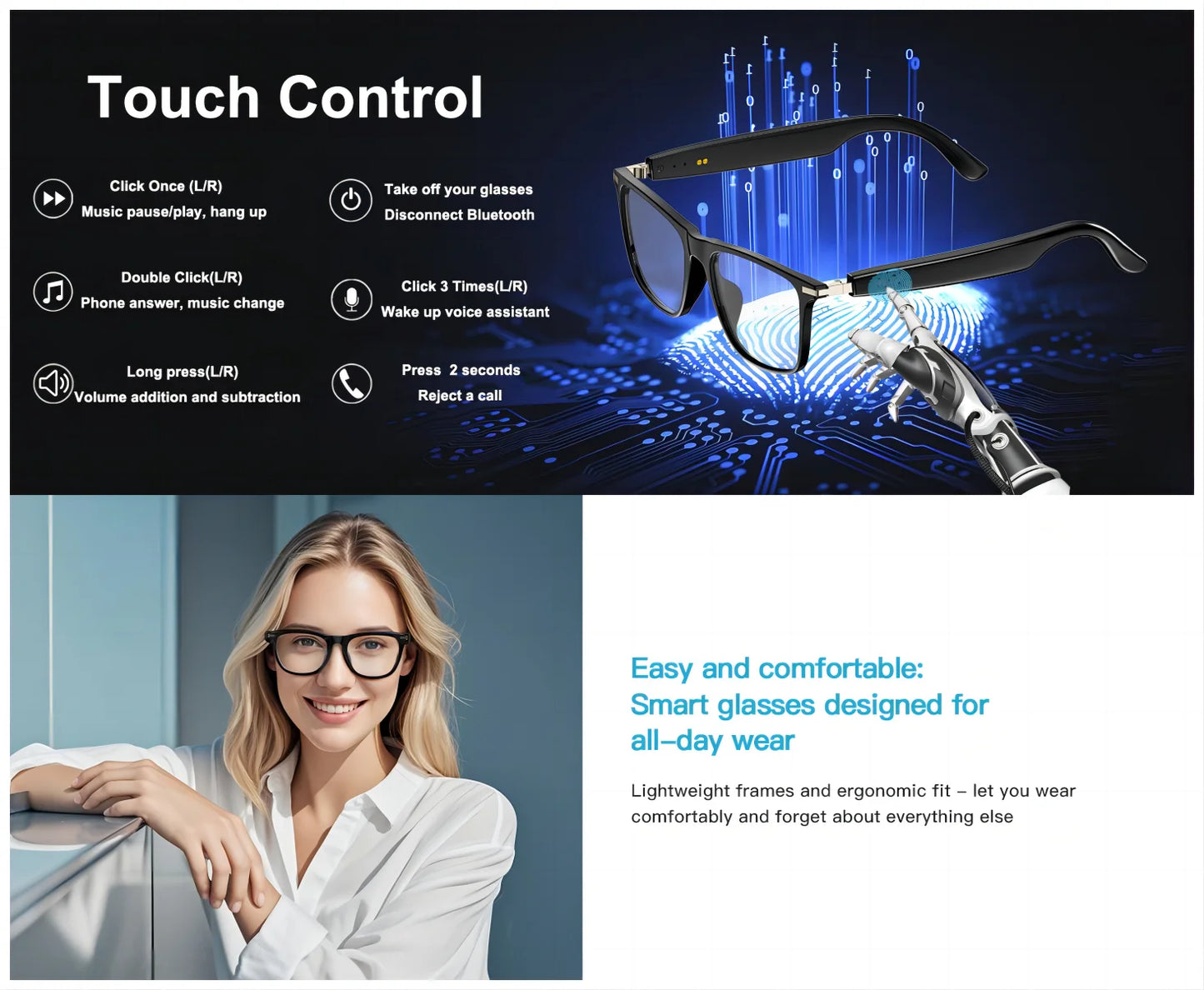 AI Translation Smart Glasses with photochromic lenses, support 160+ languages real-time translation