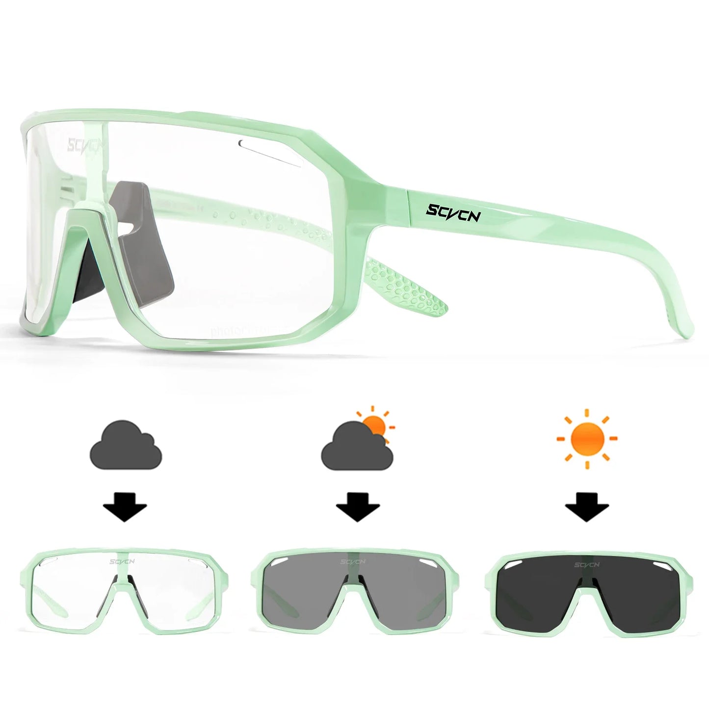 SCVCN Photochromic Cycling Glasses Bike Mountain Bicycle Golf UV400 Sunglasses Sport Protection Glasses for Men Women Baseball
