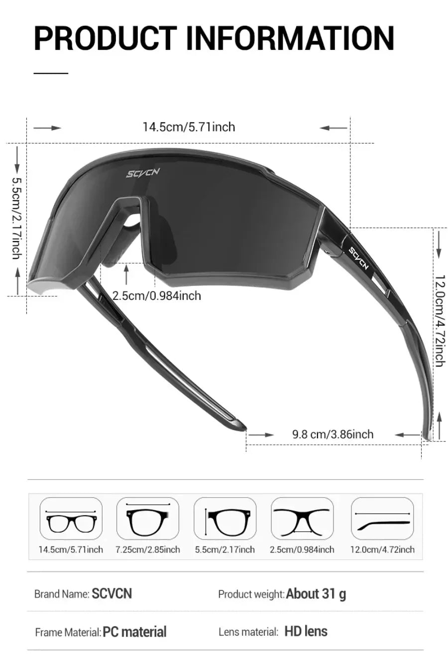 SCVCN UV400 Cycling Glasses Sunglasses for Men Sports Bike Bicycle Hiking Camping Golf Protection Glasses Women Baseball Fashion