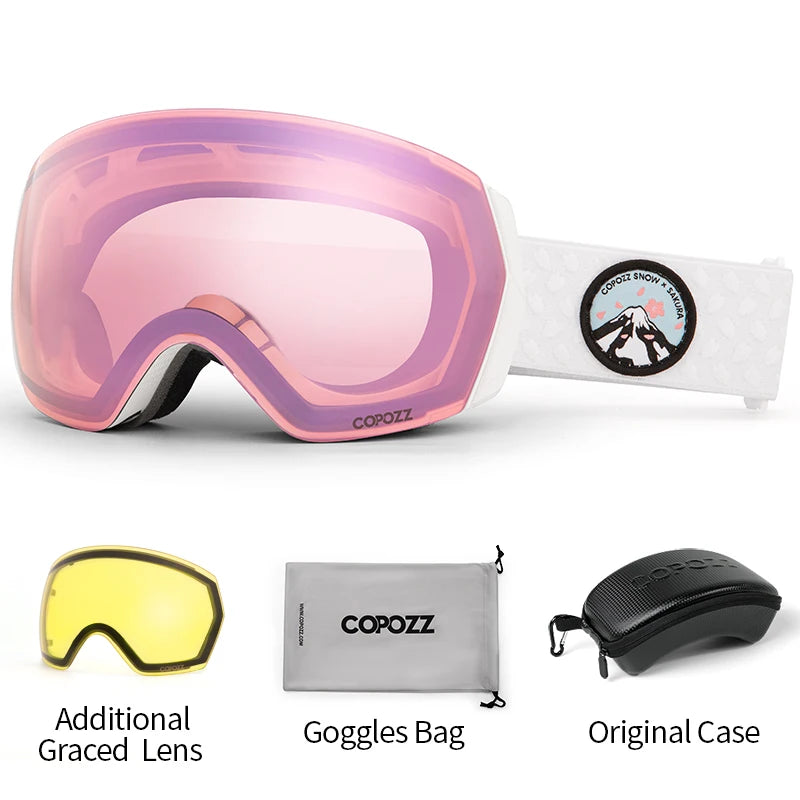 COPOZZ Ski Goggles Men Women UV400 Anti-fog Ski Eyewear Snow Glasses Adult Snowboard Goggle with Night Yellow Lens and Case Set