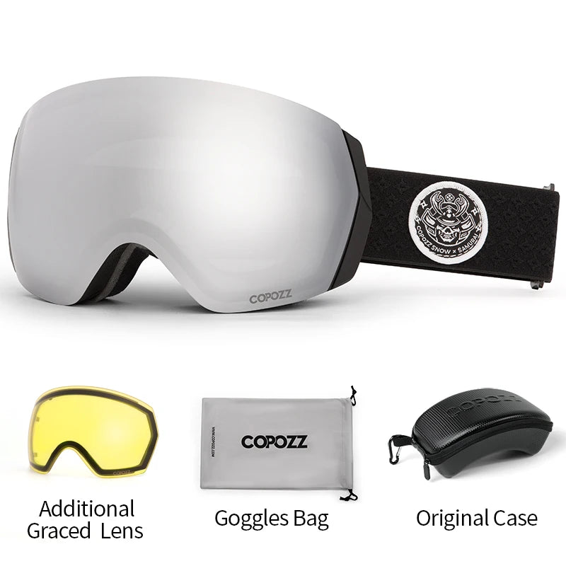 COPOZZ Ski Goggles Men Women UV400 Anti-fog Ski Eyewear Snow Glasses Adult Snowboard Goggle with Night Yellow Lens and Case Set