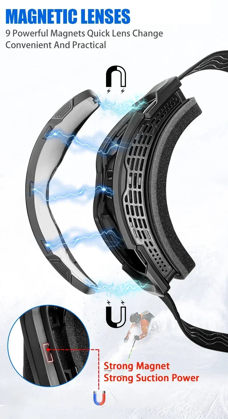 Kapvoe Magnetic Ski Goggles | UV400 Anti-Fog | Men & Women | Snowboard & Snowmobile