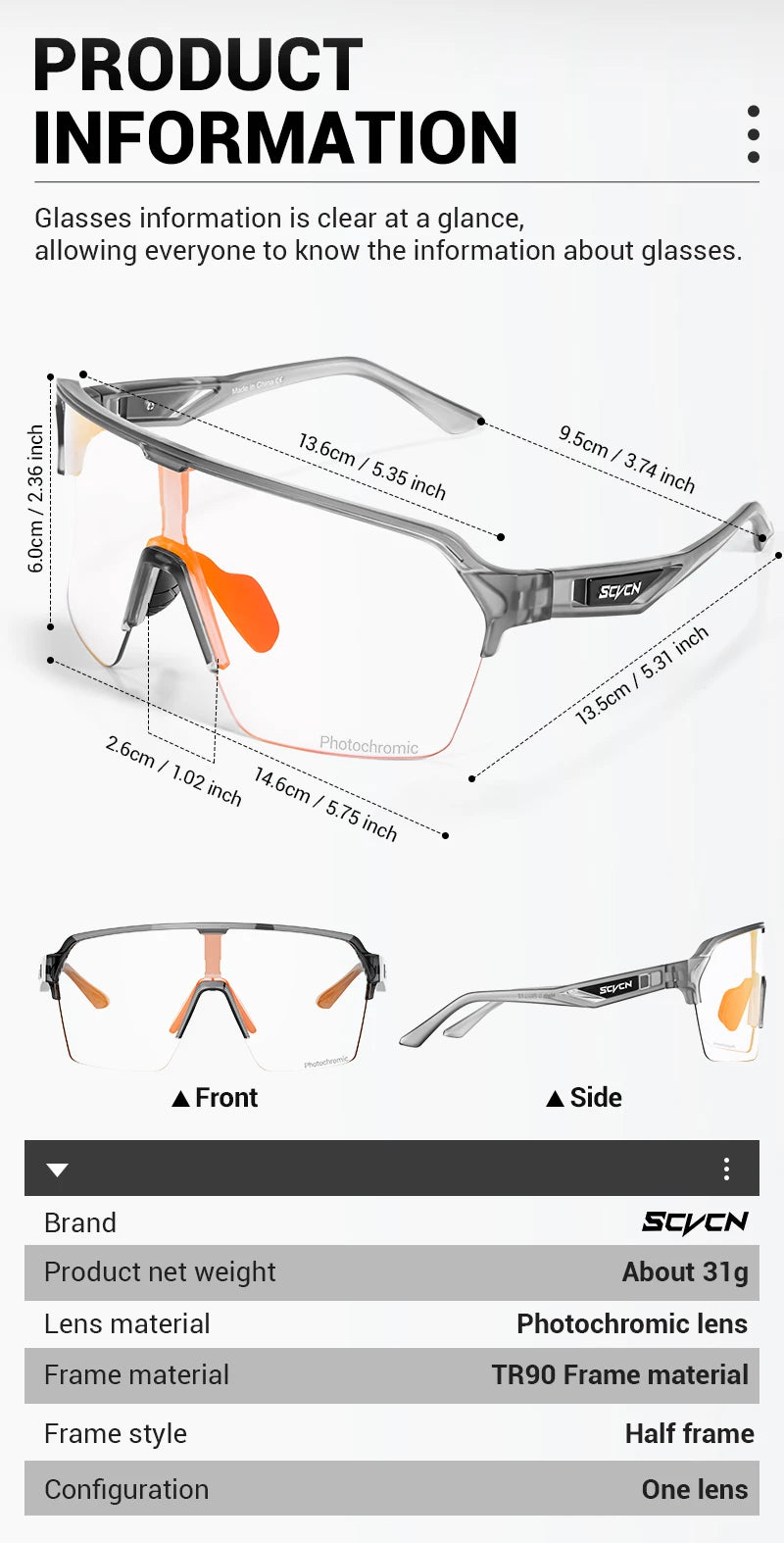 SCVCN Photochromic Cycling Sunglasses Glasses Bike Mountain Bicycle Hiking Golf UV400 Sports Glasses for Men Women Baseball 2025