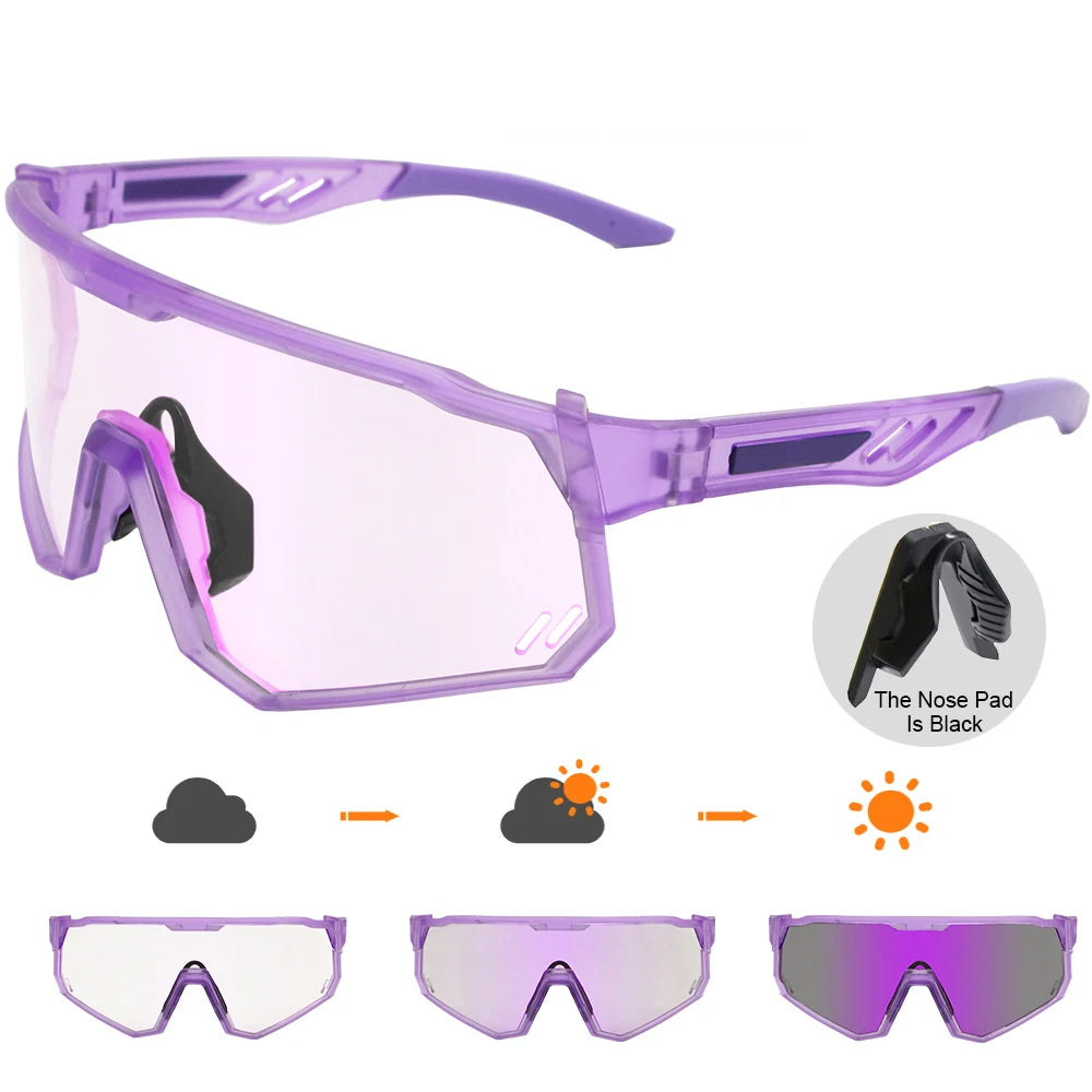Photochromic Cycling Sunglasses | UV400 Auto-Tint Sports Glasses for Men & Women | MTB, Running
