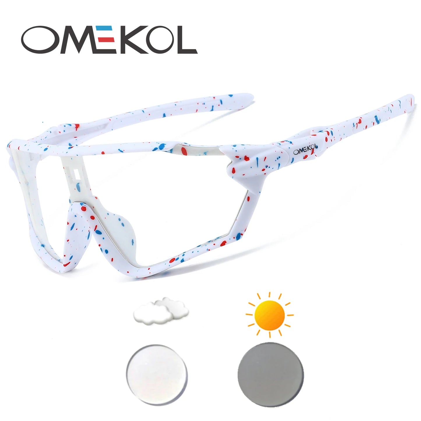 OMEKOL NEW UV400 Photochromic Cycling Sunglasses Men Women Softball Hiking Running Eyewear Outdoor Baseball Sport Sun Glasses