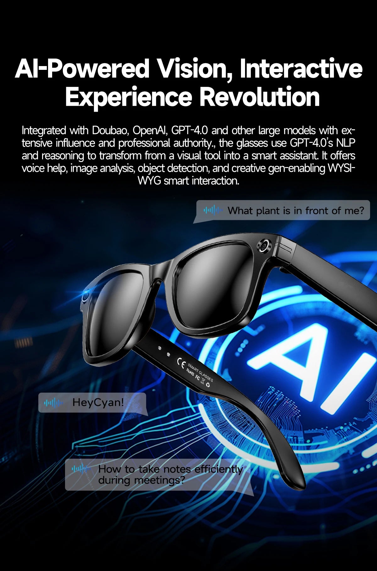 2025 Smart Glasses Women Wireless Bluetooth Call Sunglasses 800W Pixel Dual Camera Voice Assistant Intelligent Translation Glass