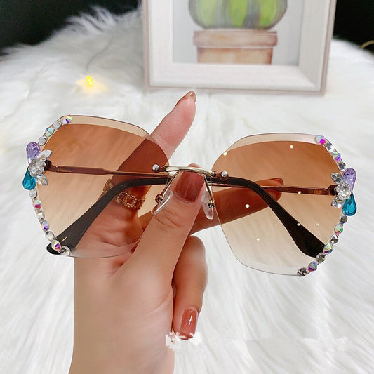 Vintage Rimless Diamond Square Sunglasses | Women | UV400 Mirror Gradient Sexy Shades
