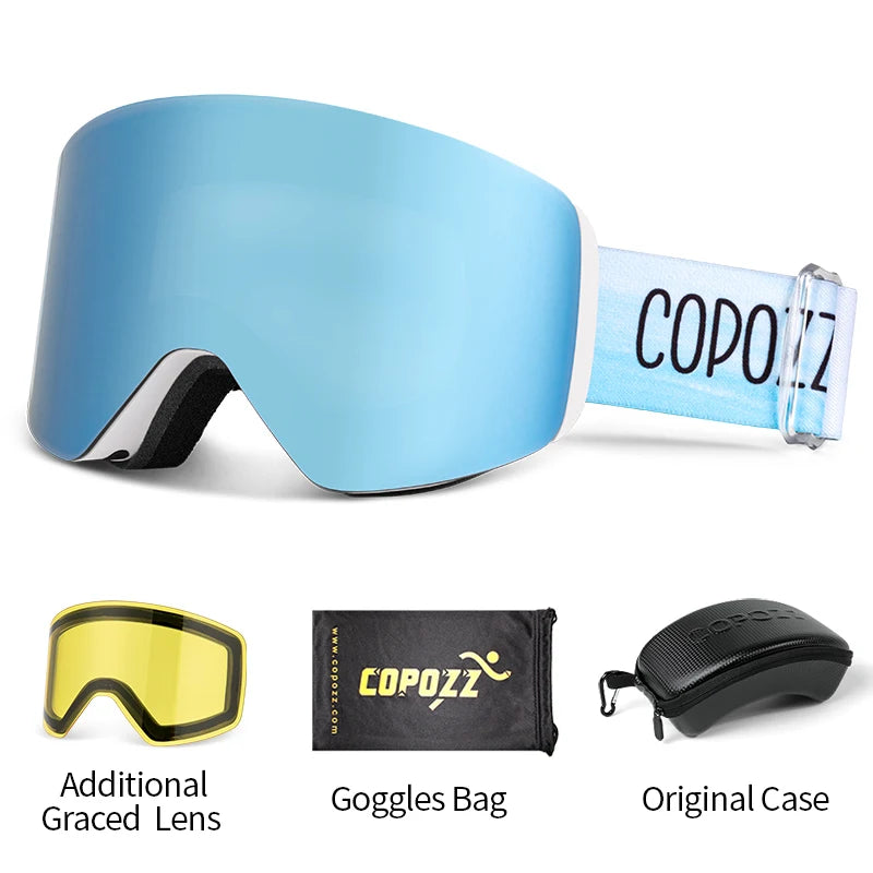 COPOZZ OTG Ski Goggles | UV400 Anti-Fog | Fits Over Glasses | Yellow Lens Kit Included