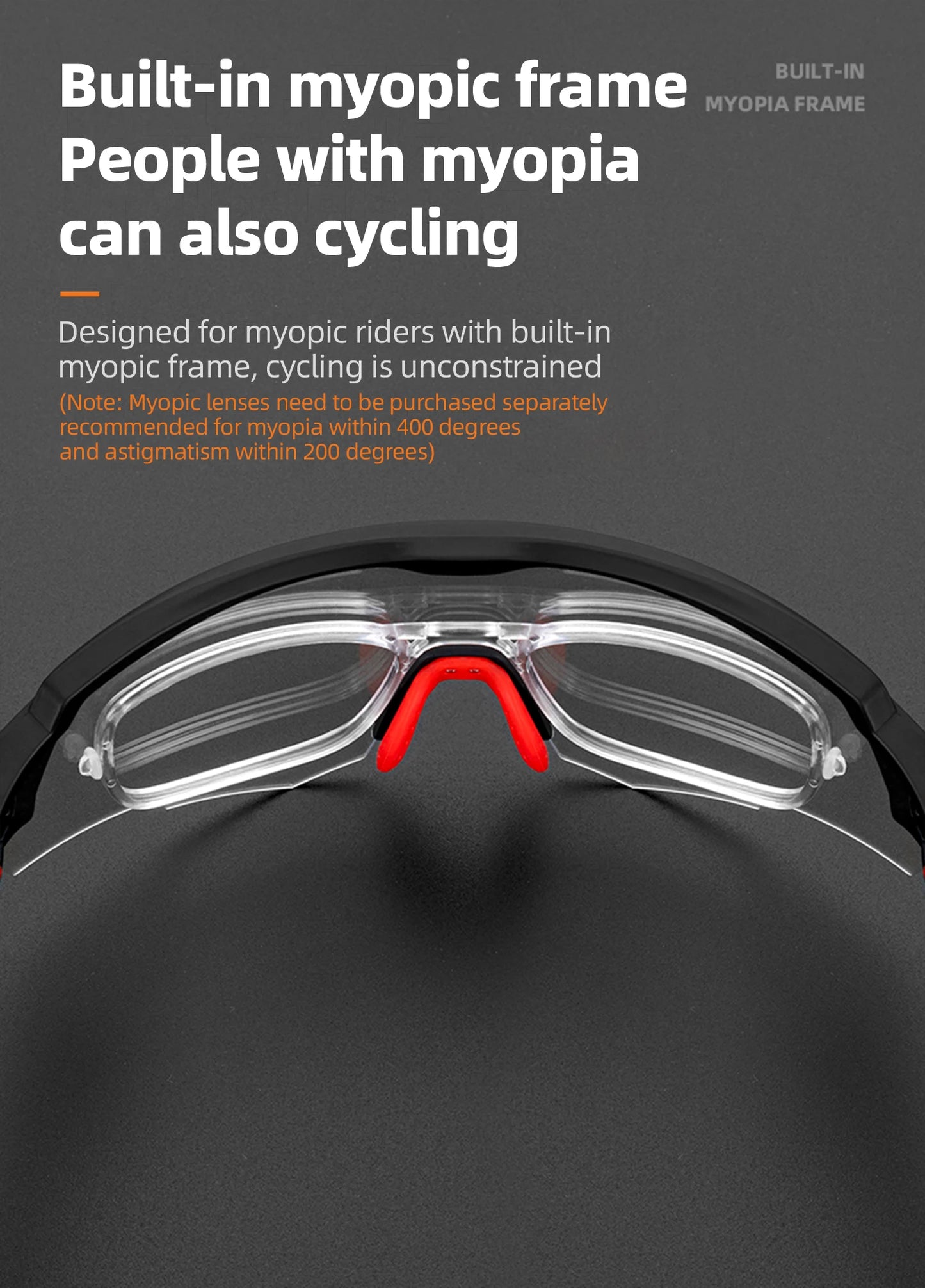 ROCKBROS Photochromic Myopic Cycling Glasses Photosensitive Unisex Running Outdoor Sports Windproof Dustproof Bicycle Accessory