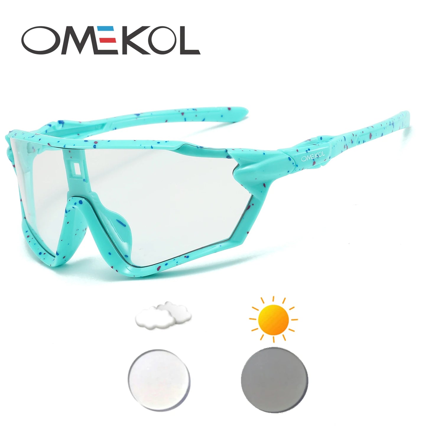 OMEKOL NEW UV400 Photochromic Cycling Sunglasses Men Women Softball Hiking Running Eyewear Outdoor Baseball Sport Sun Glasses