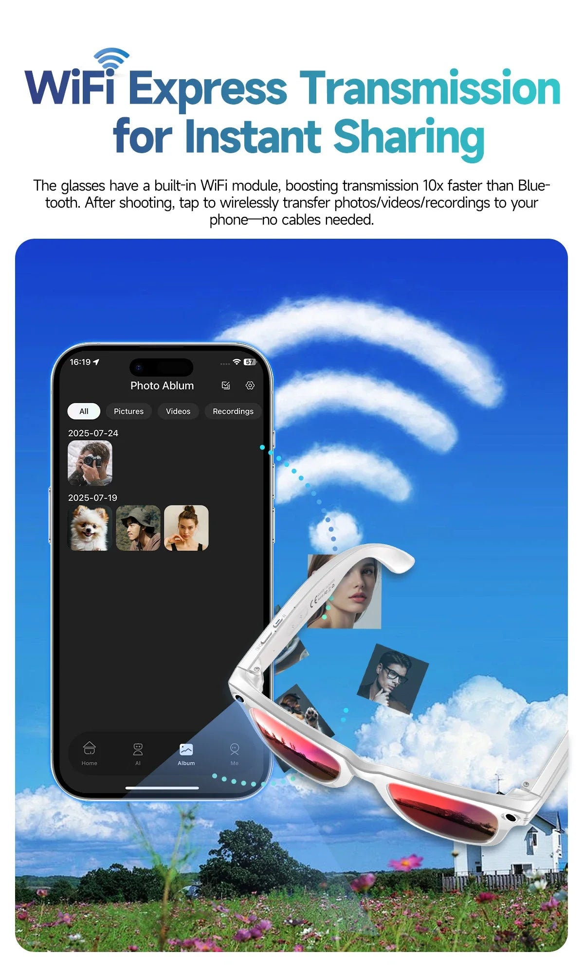 New 8MP Camera Smart Sunglasses Video Recording AI Photo Recognition Eyeglasses Wireless Bluetooth Call Glasses Sports Headphone