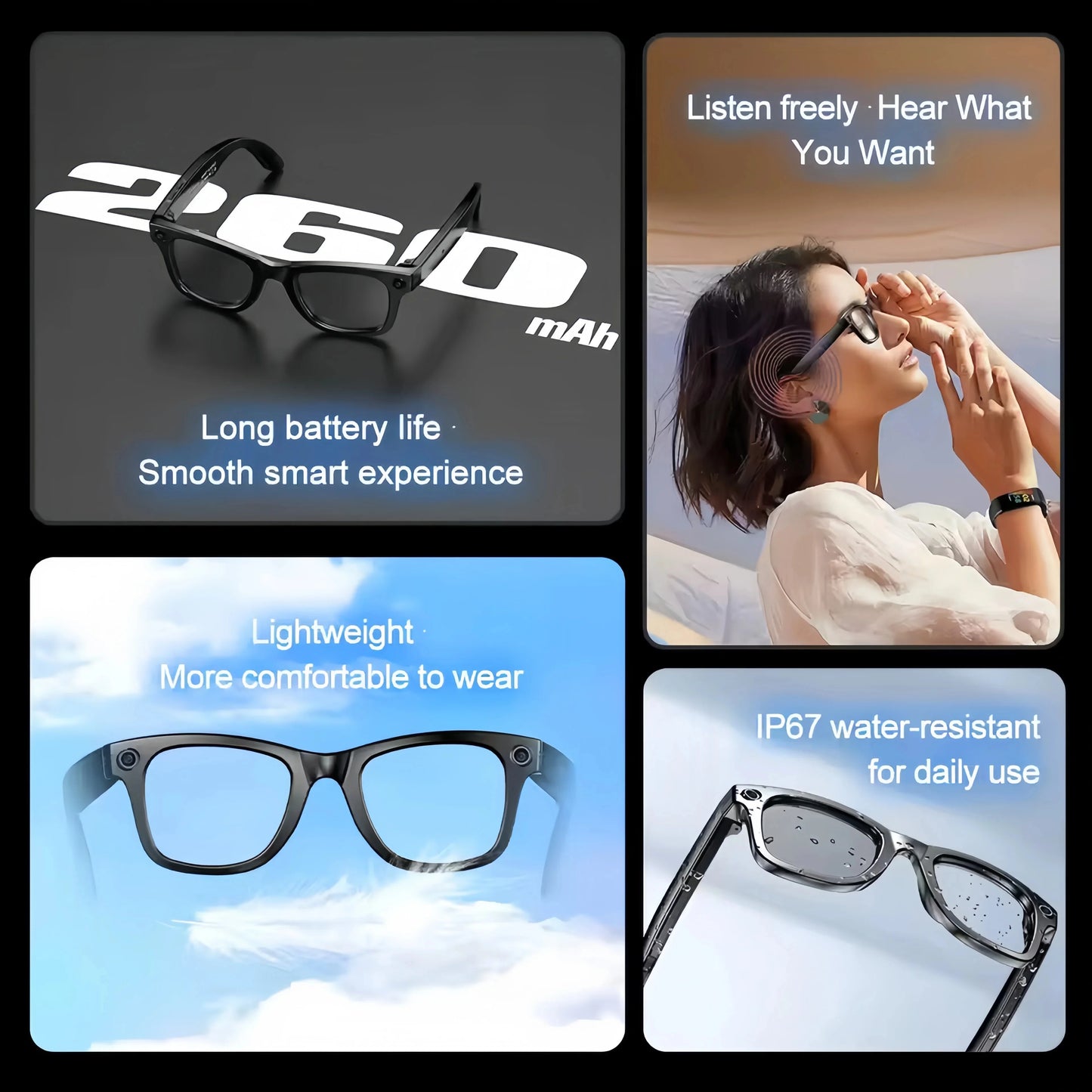 New 8MP Camera Smart Sunglasses Video Recording AI Photo Recognition Eyeglasses Wireless Bluetooth Call Glasses Sports Headphone