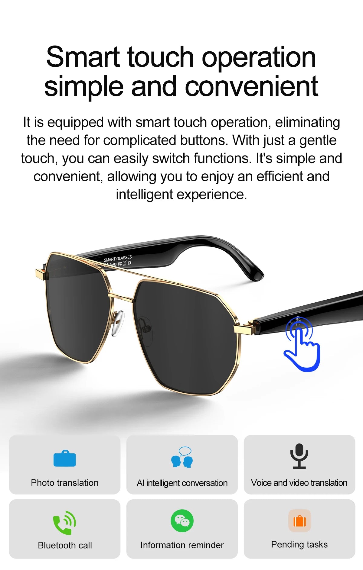 696 AI Voice Video Call Real-time Translation Intelligent Question Answering Smart Glasses UV Protection Sport BT Sunglasses