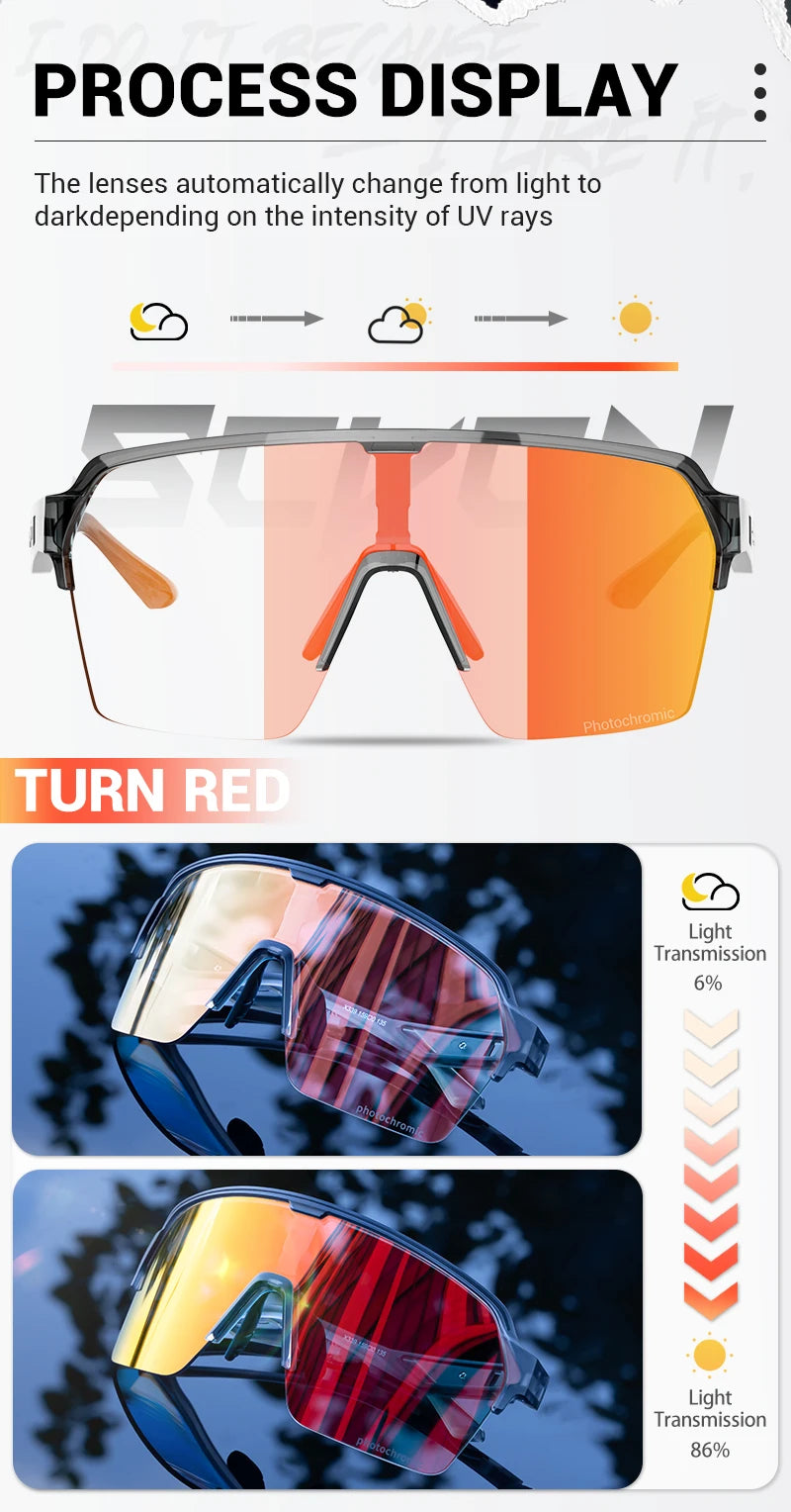 SCVCN Photochromic Cycling Sunglasses Glasses Bike Mountain Bicycle Hiking Golf UV400 Sports Glasses for Men Women Baseball 2025
