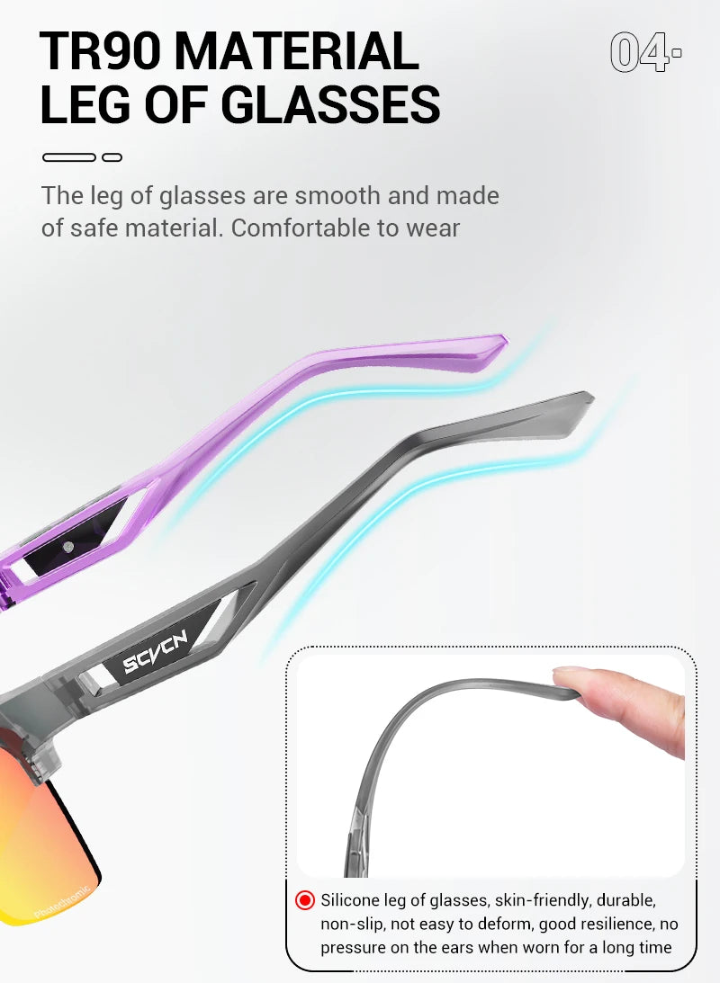 SCVCN Photochromic Cycling Sunglasses Glasses Bike Mountain Bicycle Hiking Golf UV400 Sports Glasses for Men Women Baseball 2025