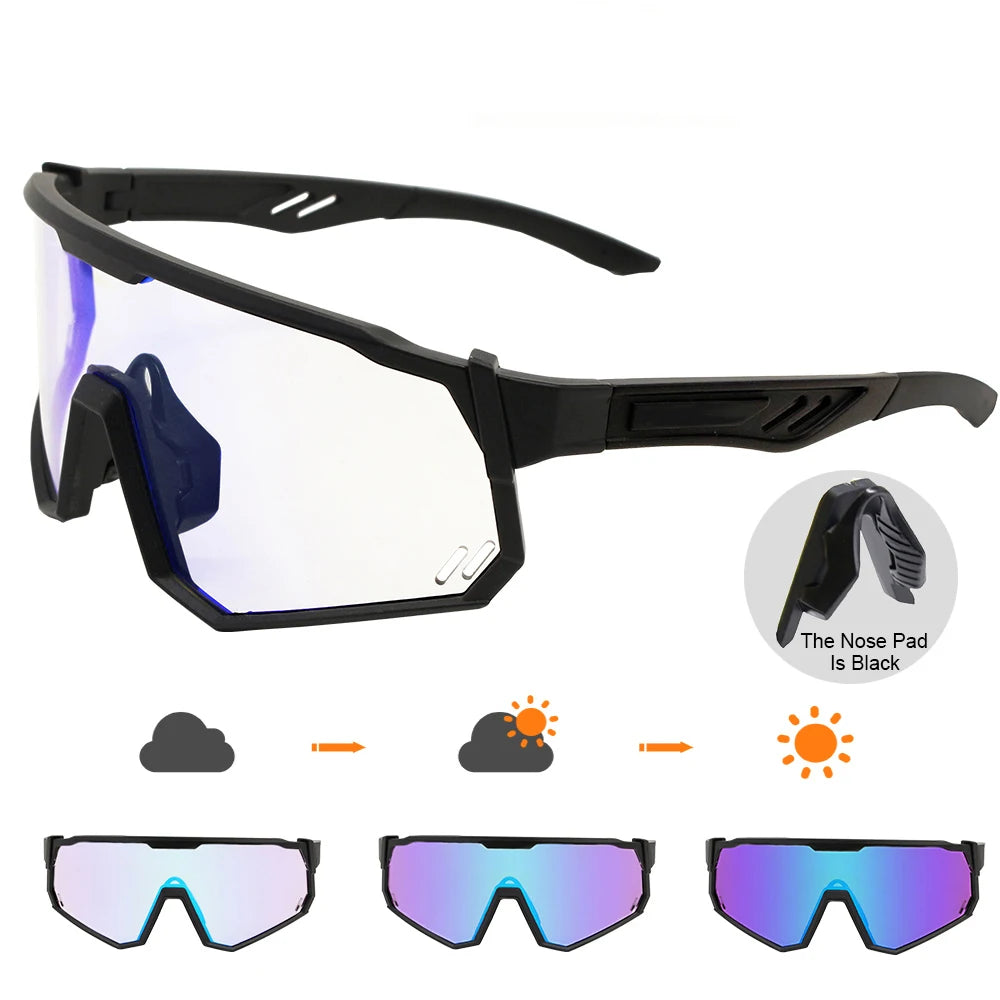 Photochromic Cycling Sunglasses | UV400 Auto-Tint Sports Glasses for Men & Women | MTB, Running